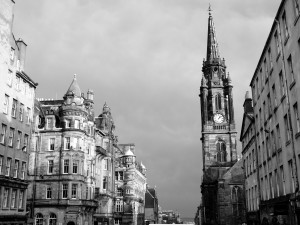 Looking down the Royal Mile in Edinburgh. The moody clouds added to the picture