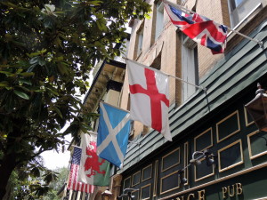 Flags outside a pub in Savannah, Georgia. It was one of those days when I was looking for a sign and turned a corner to see the Saltire smack in the middle. 