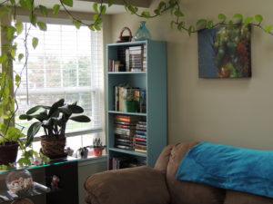 Living room: After. Very chuffed I managed to assemble the shelf unsupervised!