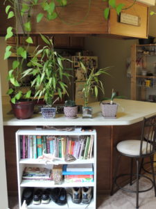 All my recipe books and a shelf at the front door for my shoes. That way I don't trek dirt over my carpets. 